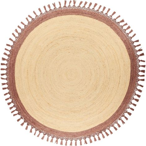 Tapis Boho Rustique en Jute ø 200 cm Naturel Tressé à la Main Rond Beige et Marron Marts (1/5)