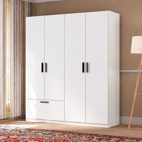 Großer Kleiderschrank Lidase: Schlafzimmer-Schrank mit 2 Regalen, Kleiderstange, Schublade, 180x210h cm, Weiß (1/5)