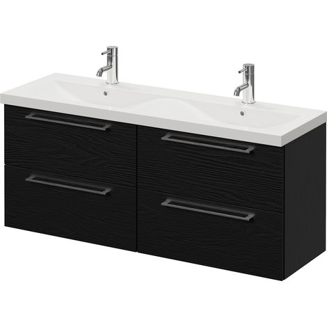Napoli 390 Nero Oak 1200mm Wall Mounted 4 Drawer Vanity Unit with Double Glide Basins - 1200mm - Chrome 320mm Handle
