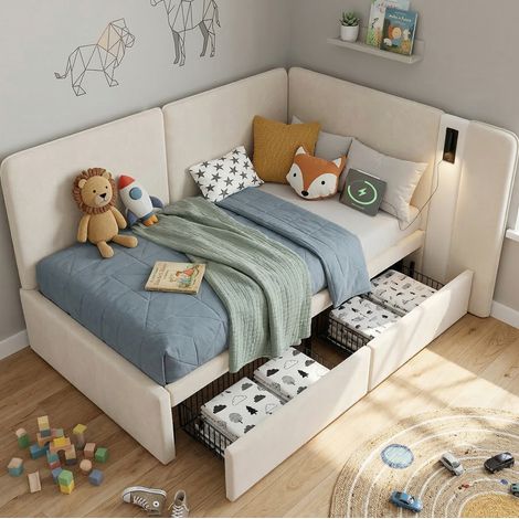 letto contenitore 90x200 con USB e lampada beige OKMYHOME (1/5)