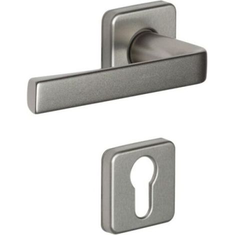 Ensemble de poignées de porte sur rosace KAZA - ASSA ABLOY BEZAULT Aspect inox Anodisé Condamnation + voyant