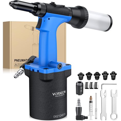1400 kg Air Rivet Gun with 5 Tips (2.4 mm, 3.2 mm, 4 mm, 4.8 mm, 6.4 mm) Compressed Air Rivet Gun 8 kg/cm² Self-priming (1/5)