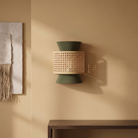 Aplique de Pared Verde Oliva y Vienés Natural  Serie DIARA (1/5)