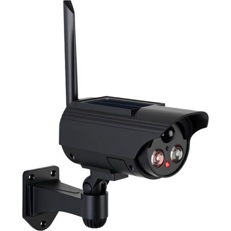 Caméra solaire factice simulée avec détecteur de mouvement, caméra de surveillance avec lampe LED puissante comme protection anti-effraction, 3 modes, IP65 pour l'intérieur et l'extérieur (1/5)