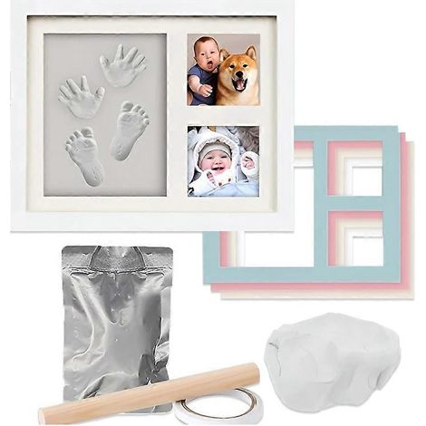 Kit d'empreintes de mains et de pieds de bébé, cadre souvenir en argile pour empreintes de mains, cadre photo souvenir de naissance, photos à suspendre (1/5)