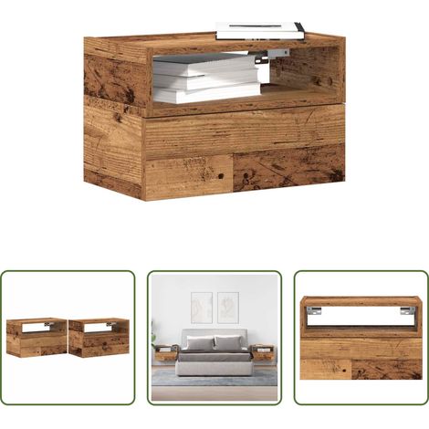 vidaXL Holz Nachttisch - Wand-Nachttische 2 Stk. Altholz-Optik 45x26x28,5 cm (1/5)