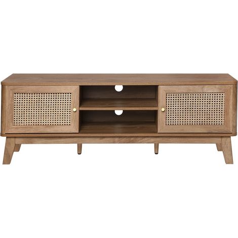 Calicosy – Meuble TV 2 portes en cannage rotin 140 cm – Panneaux de particules – Largeur 39 cm – Hauteur 49 cm – Élégant pour salon (1/5)