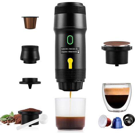 Macchina per caffè espresso portatile, 20 bar, 3 in 1, autoriscaldante, compatibile con caffè macinato e capsule, ideale per escursioni, ufficio e campeggio. (1/5)