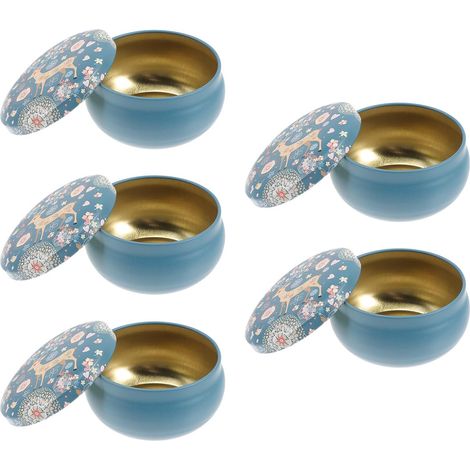 5 pièces de petites boîtes de rangement rondes en métal avec un travail détaillé et un design stable, boîte de rangement en fer blanc pour les fêtes et la décoration (1/5)