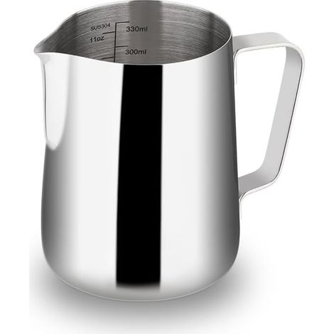 1 Pichet à lait Acier inoxydable 304 Bec anti-goutte Lignes de mesure Intérieur poli Pour barista et amateur (1/5)
