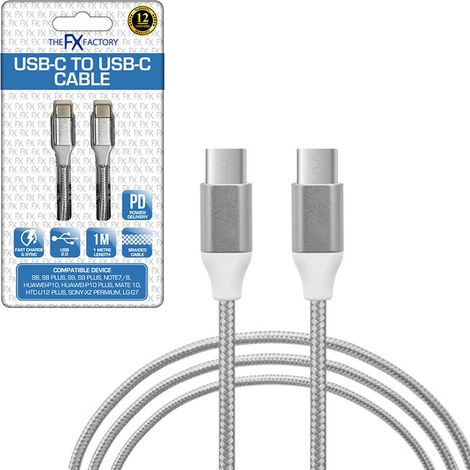 FX Braided USB-C to USB-C Data Transfer Cable, 1m, Silver (1/5)