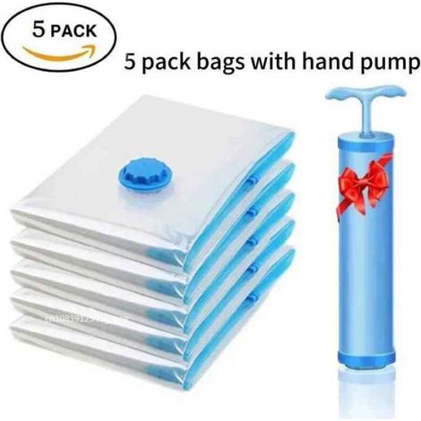 Sacs de Rangement Sous Vide pour Garde-Robe,pour Vêtements,Oreiller,Literie,Couverture,Emballage- 5 pack with pump-40x60cm