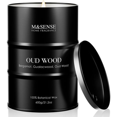 Bougie Parfumée Bois de Oud, Bougie en Cire de Soja Naturelle, Grand Format 600g, Longue Durée 120 Heures, Bougies Aromathérapie Maison, Décoration Intérieure (1/5)