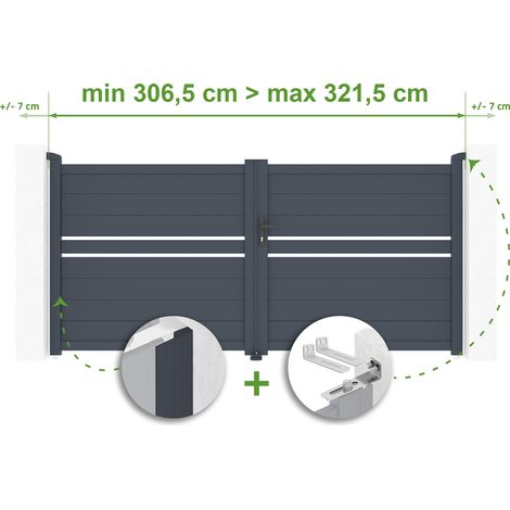 Portail battant ajustable en largeur CIMONE 3m H.140cm Aluminium Gris Anthracite (1/4)