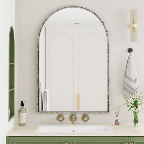 Miroir en arche argenté, miroir mural design pour salle de bain ou coiffeuse, décoration élégante pour salon, chambre, entrée
