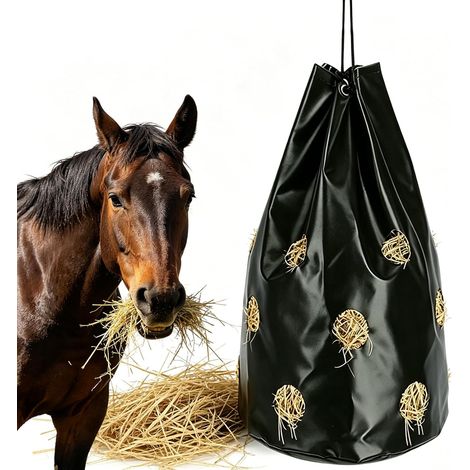 Sac À Foin pour Chevaux 70 X 40 cm, Filet A Foin pour Chevaux, Filet A d'alimentation, Facile À Remplir Et À Nettoyer, À Suspendre, Réduit Le Gaspillage De Fourrage (1/5)