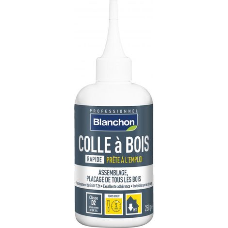 Colle vinylique à bois d2 rapide - Contenance : 250 g - Couleur : Blanc - BLANCHON