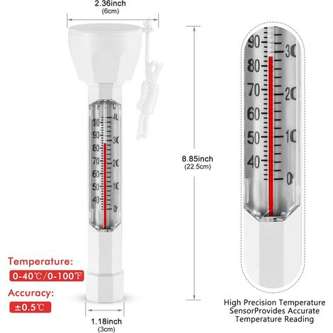Thermomètre flottant avec cordon pour mesurer la température de l'eau des piscines, spas, jacuzzis et aquariums-AquaForge (1/5)