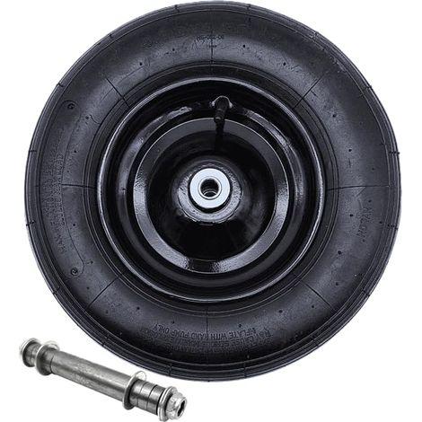 Roue de brouette 4.80/4.00-8 2PR - Pneus pneumatiques Ø 380 mm avec jante en acier noir - Double roulement à rouleaux - Trou d'essieu de 16 mm - Roue de rechange pour brouette, diable et chariot (1/5)