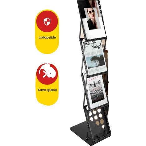 Expositor, material de hierro, 4 estantes, dimensiones 36x27x132 cm, compatible con A4, peso 4,5 kg (1/5)