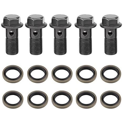 5 pcs Raccord de Frein, Banjo Vis Boulon de Frein de Moto M10X1mm en Acier Inoxydable Kit de Joint d'Etanchéité pour Maître Etrier de Frein (1/5)
