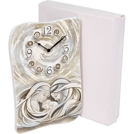 Lupia - Bomboniera con Scatola bianca OROLOGIO GEA da parete o tavolo in legno stampato SACRA FAMIGLIA 1 15x21 cm idea regalo per Matrimonio Cresima Comunione Battesimo Anniversario Compleanno (1/4)