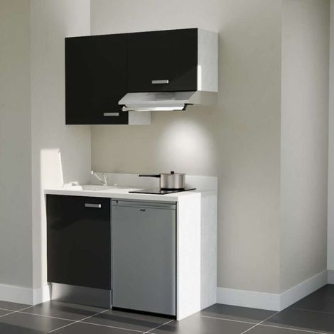 Kitchenette K01L - 120 cm - emplacements frigo top et hotte-Noir-Snova-évier à gauche
