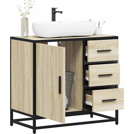 Vidaxl – Meuble sous vasque simple 65x33x60 cm – Bois d'ingénierie résistant à l'humidité – Design rétro élégant – Grand espace de rangement