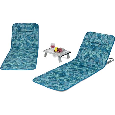 COSTWAY Ensemble de Tapis de Plage Pliables 2 pcs avec Table d’Appoint, Matelas de Plage avec Hauteur Réglable 27-47cm pour Camping (Vert d'eau) (1/5)