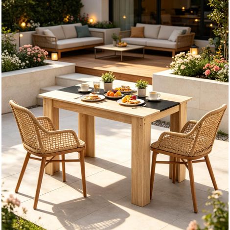 Table à manger moderne 120 x 69 x 75 cm en bois aggloméré effet chêne et noir OKWISH (1/5)