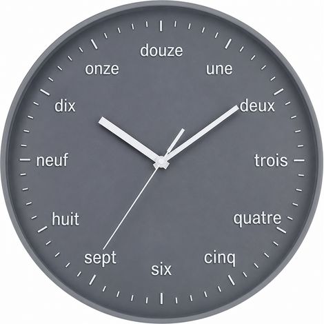 Horloge murale silencieuse 30 cm cadre gris fond gris chiffres blancs réf 8493 – Livraison gratuite