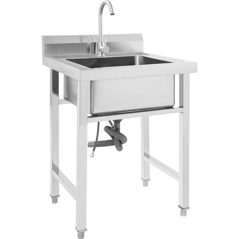 Freistehende Küchenspüle aus Edelstahl — Freistehende Einbecken-Küchenspüle mit um 360° schwenkbarem Wasserhahn — Silber — Für Privathaushalte, Restaurants, Keller, Bars und Küchen