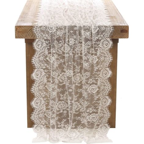Spitzen Tischläufer 75x300cm Weiß Vintage Bestickt Waschbar