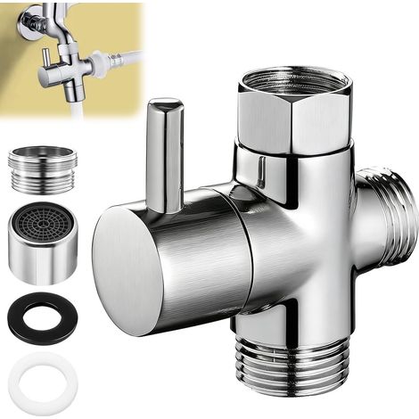 Vanne d'inverseur à 3 voies pour bras de douche,Valve 3 voies en laiton massif G1/2",Vanne de Dérivation de Douche en Laiton Chromé,Vanne de Dérivation Commutateur,pour Toilettes Salles de Bains (1/5)