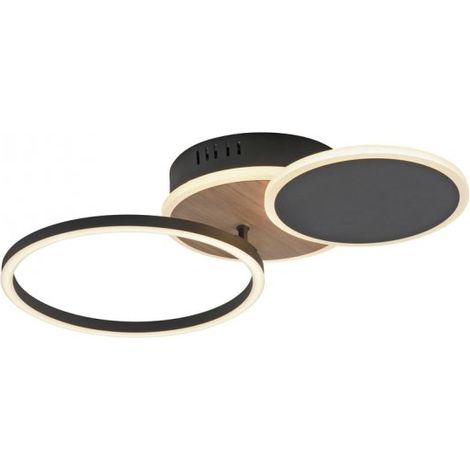 Plafonnier LED moderne noir/bois SEVENT Leuchten 25,5W (1/5)