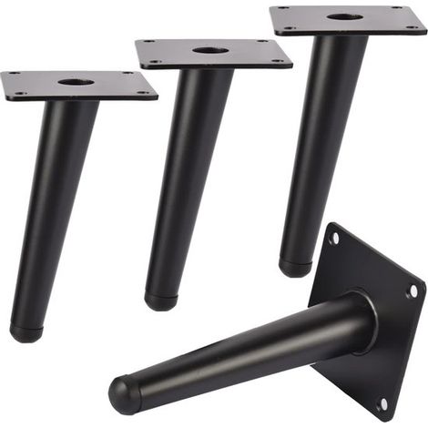 pieds de meubles, pieds de canapé, petits pieds de meubles, 20 cm, coniques et inclinés, en fer avec plaque de fixation pour armoires, canapés, fixations noires pour pieds de meubles (1/5)