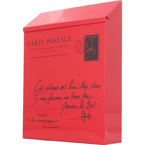 Boîte aux lettres murale en fer, style rustique, verrouillée avec 2 clés, 3 crochets, étanche, pour la maison ou le bureau, petites lettres rouges (1/5)