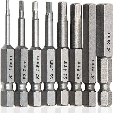 8PCS Embouts de Tournevis Magnétique à Tête Triangulaire Set S2 Acier 1.5mm, 2mm, 2.5mm, 3mm, 4mm,5mm,6mm, Tige 8mm Hexagonale, Longueur de 50mm (1/5)