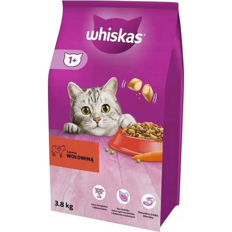 Cibo secco Whiskas per gatti adulti, manzo, 3,8 kg