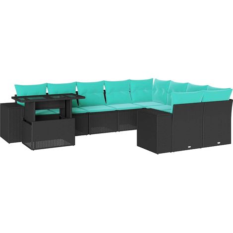Maison Exclusive - 10-teiliges Gartensofa-Set mit Kissen, schwarz (1/5)