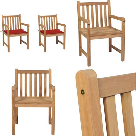 Chaises de jardin lot de 2 et coussins rouge Bois teck massif - Chaise De Jardin - Fauteuil De Jardin - Mobilier De Jardin - Terrasse - Décoration Extérieure - Home & Living (1/5)