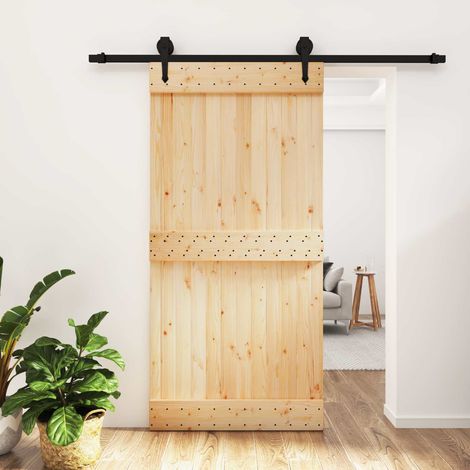 vidaXL Puerta Corredera Natural y negro 100 x 210 cm (1/5)