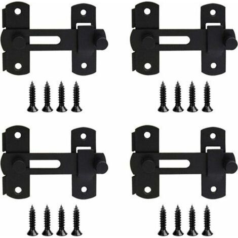 Set of 4 Black Stainless Steel Latches, Sliding Locks, Door Locks, Flip Latches with Screws for Doors, Windows, Cabinets, Wine Coolers