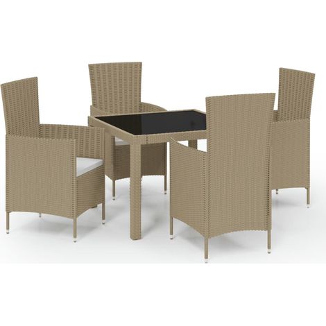 Maison Exclusive - 5-tlg. Garten-Essgruppe mit Kissen Poly Rattan