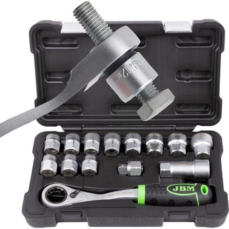 Cassetta di Utensili JBM Go Trough con Cricchetto Salva Spazio Reversibile – Set da 14 pezzi per perni lunghi e bussole esagonali (1/8)
