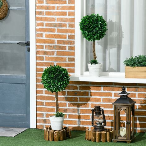 Set di 2 cespugli di bosso artificiali, piante artificiali, muschio artificiale incluso e 1 vaso, 28 cm x 28 cm x 60 cm, verde
