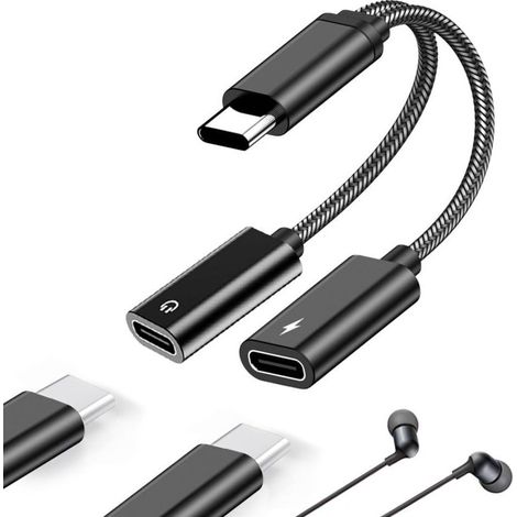 Adaptateur Double USB C Jack Casque et Chargeur, 2 en 1 Type C Audio Charge, Double Prise Jack de Type C Compatible avec Samsung Galaxy S23/S22/S21/Ultra Note20/Pixel/Huawei (1/4)