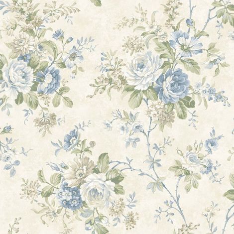 Blue Floral Wallpaper Ivory Blue Green Chelsea Garden Classic Smooth Paper (1/4)