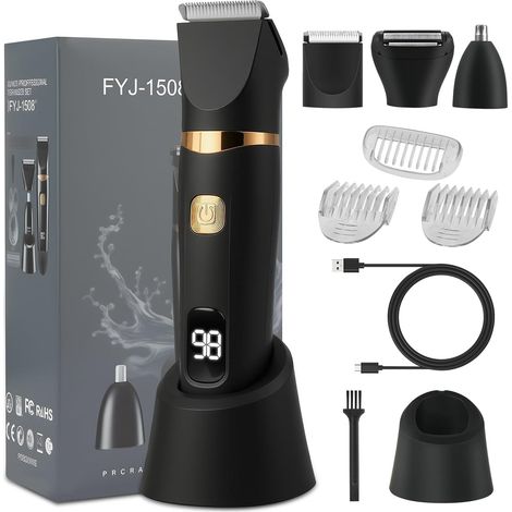 Men's Beard Trimmer Professional Multifunctional Electric Shaver with Beard, Nose and Body Hair USB-C Charging, Wireless, Gift Idea for Men (1/5)