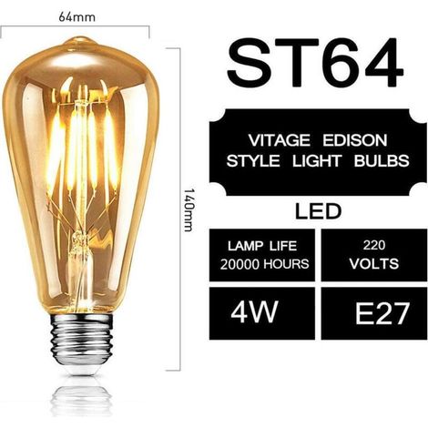Ampoule Vintage Edison, Lampe LED Rétro Edison E27 4W Blanc Chaud Ampoule Décorative Vintage Antique Ampoule Idéale pour la nostalgie et l'éclairage rétro dans la maison, le café-bar, etc., 1 pièce (1/2)